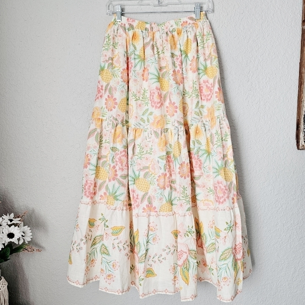 Rachel Zoe 100% Cotton Fully Lined Pull On Floral Maxi Skirt 4 Colorful Rare New - Picture 7 of 16